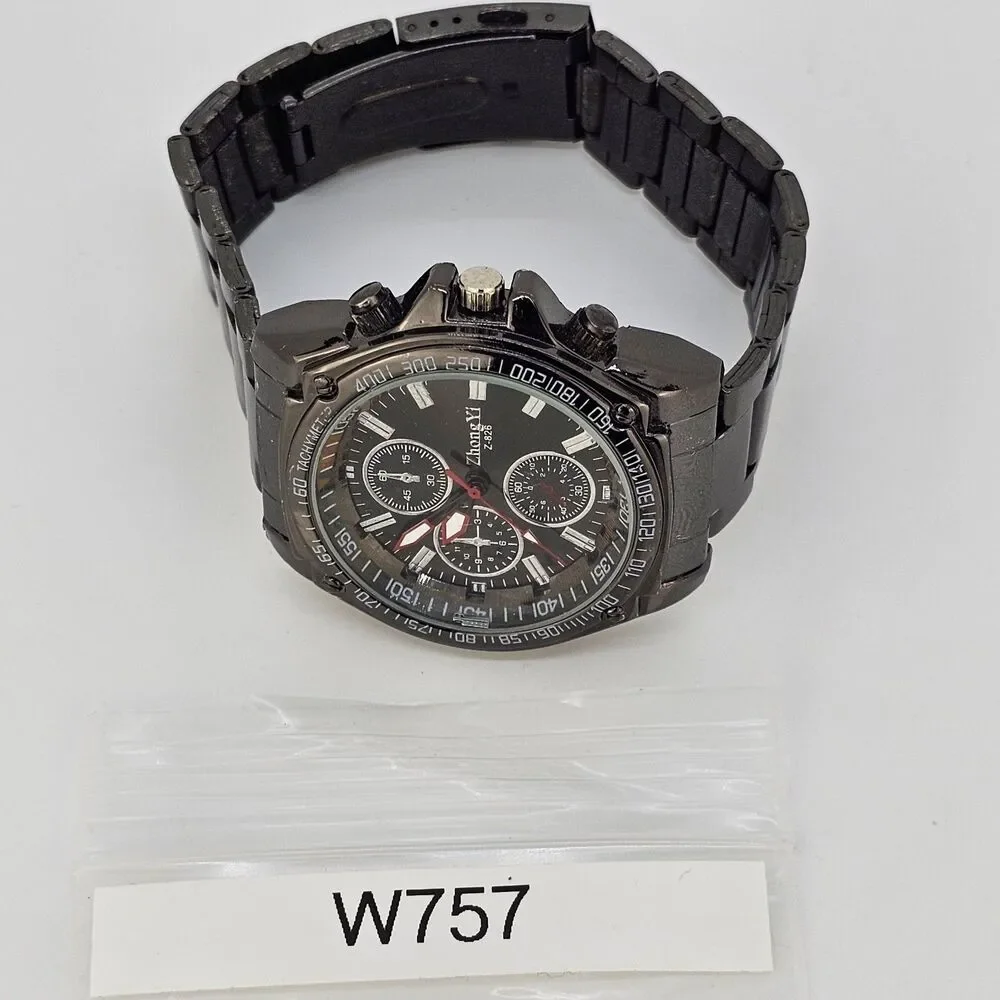 Men's Watch Black Dial 44MM Black Case Black‎ Bracelet Band 8